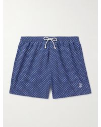 Brunello Cucinelli - Shorts Da Mare Medi A Gamba Dritta Stampati Con Logo Ricamato - Lyst