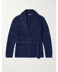 Ralph Lauren Purple Label - Shawl-collar Belted Cable-knit Silk And Cotton-blend Cardigan - Lyst