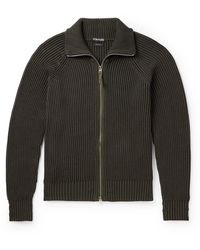 Tom Ford - Slim-fit Ribbed Silk And Cotton-blend Zip-up Cardigan - Lyst