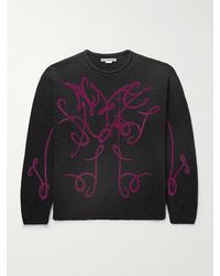 Acne Studios - Kawii Cyber Logo-Flocked Distressed Metallic Cotton-Blend Sweater - Lyst