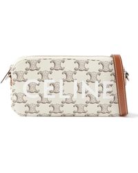 CELINE HOMME Small Triomphe Leather-trimmed Logo-print Coated