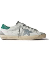Golden Goose - Super-star Distressed Suede-trimmed Leather Sneakers - Lyst