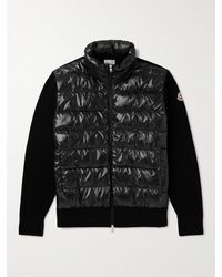 Moncler - Leather-trimmed Ribbed Virgin Wool Cardigan - Lyst