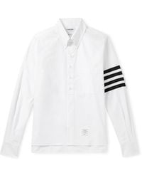 Thom Browne - Button-Down Collar Striped Cotton Oxford Half-Placket Shirt - Lyst