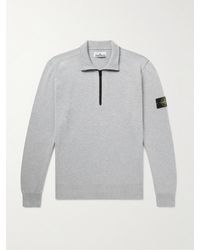 Stone Island - Pullover aus Biobaumwolle mit Logodetail und kurzem Reißverschluss - Lyst