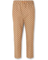 Gucci - Beige Tapered Cropped Logo-jacquard Cotton-blend Suit Trousers - Lyst