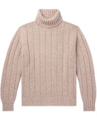 Tod's - Logo-appliquéd Ribbed Wool-blend Rollneck Sweater - Lyst
