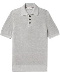 Brunello Cucinelli - Ribbed Cotton And Linen-blend Polo Shirt - Lyst