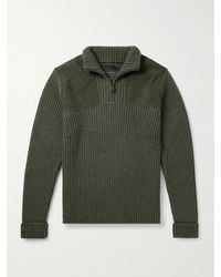James Purdey & Sons - Commando Suede-Trimmed Ribbed Wool Half-Zip Sweater - Lyst