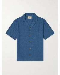 Folk - Camp-collar Houndstooth Linen And Cotton-blend Shirt - Lyst