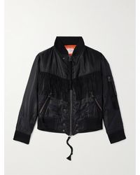 Greg Lauren - Black Tails schmal geschnittene Bomberjacke aus Shell mit Fransen und Velourslederbesatz - Lyst