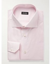 ZEGNA - Cutaway-Collar Cotton-Piqué Shirt - Lyst