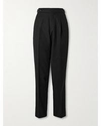 Brunello Cucinelli - Tapered Pleated Satin-Trimmed Silk, Wool And Mohair-Blend Trousers - Lyst