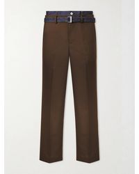 Sacai - Straight-leg Belted Denim-trimmed Woven Trousers - Lyst