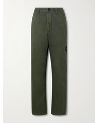 Stone Island - Logo-Appliquéd Straight-Leg Stretch-Cotton Twill Trousers - Lyst