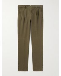 Loro Piana - Tapered Pleated Stretch Cotton-twill Trousers - Lyst
