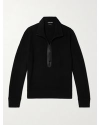 Tom Ford - Leather-trimmed Merino Wool Half-zip Sweater - Lyst