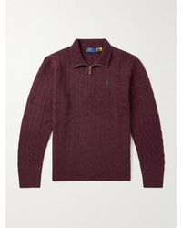 Polo Ralph Lauren - Zopfstrickpullover aus einer Woll-Kaschmirmischung mit kurzem Reißverschluss und Logostickerei - Lyst