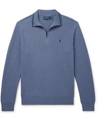 Polo Ralph Lauren - Logo-Embroidered Honeycomb-Knit Cotton Half-Zip Sweater - Lyst