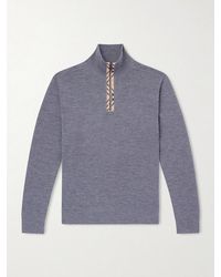Burberry - Checked Wool Half-zip Sweater - Lyst
