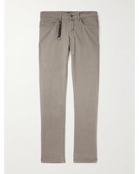 Incotex - Leather-trimmed Straight-leg Jeans - Lyst