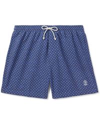 Brunello Cucinelli - Straight-Leg Mid-Length Logo-Embroidered Printed Swim Shorts - Lyst