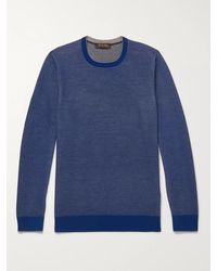 Loro Piana - Contrast-tipped Mélange Wool And Cashmere-blend Piqué Sweater - Lyst