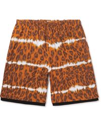Acne Studios - Rong Straight-leg Mesh-trimmed Leopard-print Herringbone Cotton-blend Shorts - Lyst