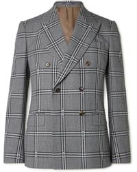 Gucci - Slim-fit Double-breasted Logo-jacquard Checked Wool Suit Jacket - Lyst