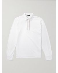 ZEGNA - Suede-Trimmed Cotton-Piqué Polo Shirt - Lyst