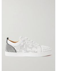 Christian Louboutin Louis Junior Spikes Embellished Perforated Leather Trainers - White
