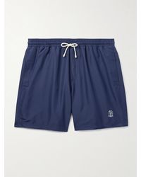 Brunello Cucinelli - Shorts Da Mare Medi A Gamba Dritta Con Logo Ricamato - Lyst