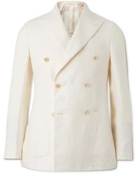 Caruso - Slim-fit Double-breast Linen And Wool-blend Blazer - Lyst