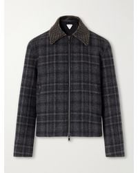 Bottega Veneta - Intrecciato Leather-Trimmed Checked Brushed Wool-Blend Blouson Jacket - Lyst