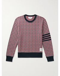 Thom Browne - Sweatshirt aus kariertem Jacquard-Strick aus Baumwolle mit Streifen und Logoapplikation - Lyst