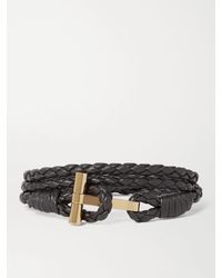 Tom Ford Woven Leather And Gold-plated Wrap Bracelet - Brown