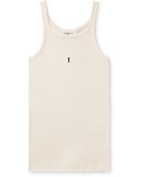 Saint Laurent - Slim-fit Logo-embroidered Ribbed Cotton-jersey Tank Top - Lyst