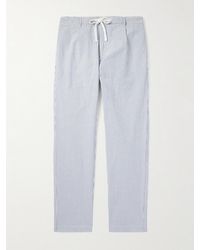 Hartford - Tanker Straight-leg Pleated Striped Cotton-seersucker Drawstring Trousers - Lyst
