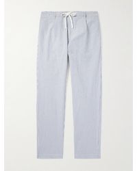 Hartford - Tanker Straight-leg Pleated Striped Cotton-seersucker Drawstring Trousers - Lyst