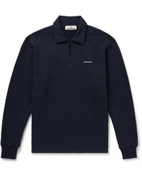 Stone Island - Garment-dyed Logo-print Cotton-jersey Half-zip Sweatshirt - Lyst