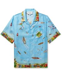 Casablancabrand - Maison Sur Piloti Convertible-collar Printed Silk-twill Shirt - Lyst