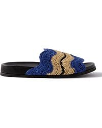 Marni - No Vacancy Inn Striped Woven Raffia And Leather Slides - Lyst