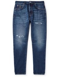 Brunello Cucinelli - Slim-fit Tapered Logo-embroidered Distressed Jeans - Lyst