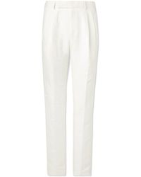 Kingsman - Tapered Pleated Herringbone Linen-twill Suit Trousers - Lyst