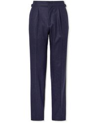 Thom Sweeney - Slim-fit Straight-leg Pleated Cotton-blend Trousers - Lyst