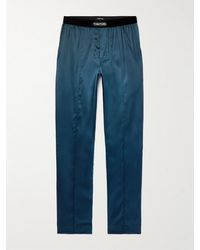 Tom Ford - Velvet-Trimmed Stretch-Silk Satin Pyjama Trousers - Lyst