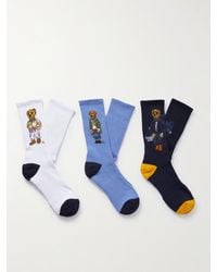 Polo Ralph Lauren - Set aus drei Paar Socken aus geripptem Jacquard-Strick aus einer Baumwollmischung - Lyst