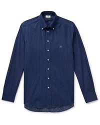 Etro - Button-down Collar Logo-embroidered Cotton-chambray Shirt - Lyst
