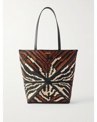 Loewe - Paula's Ibiza Puzzle Fold Tote aus Raffiabast mit Tigerprint und Lederbesatz - Lyst