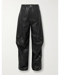Acne Studios - Lorgata Wide-Leg Panelled Logo-Embroidered Leather Trousers - Lyst
